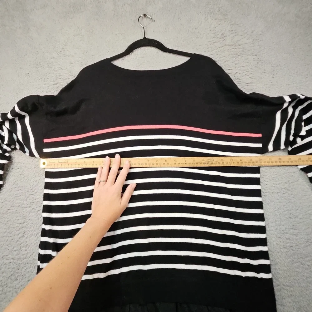 Torrid 1 Sweater Womens 1X Black Striped Layered Preppy Lagenlook Stretch Coral